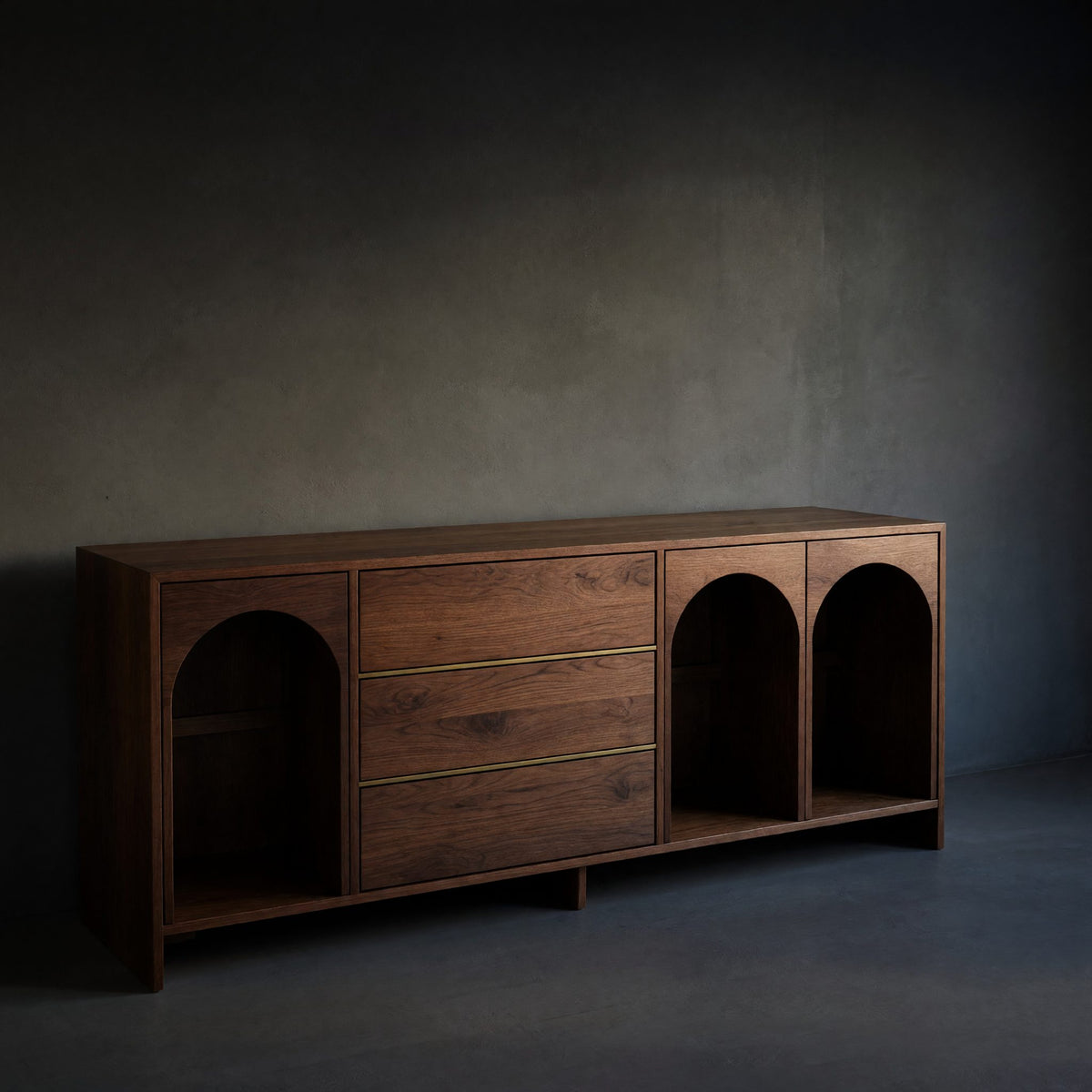 Solid Wood Sideboard With Arched Compartments Living Room