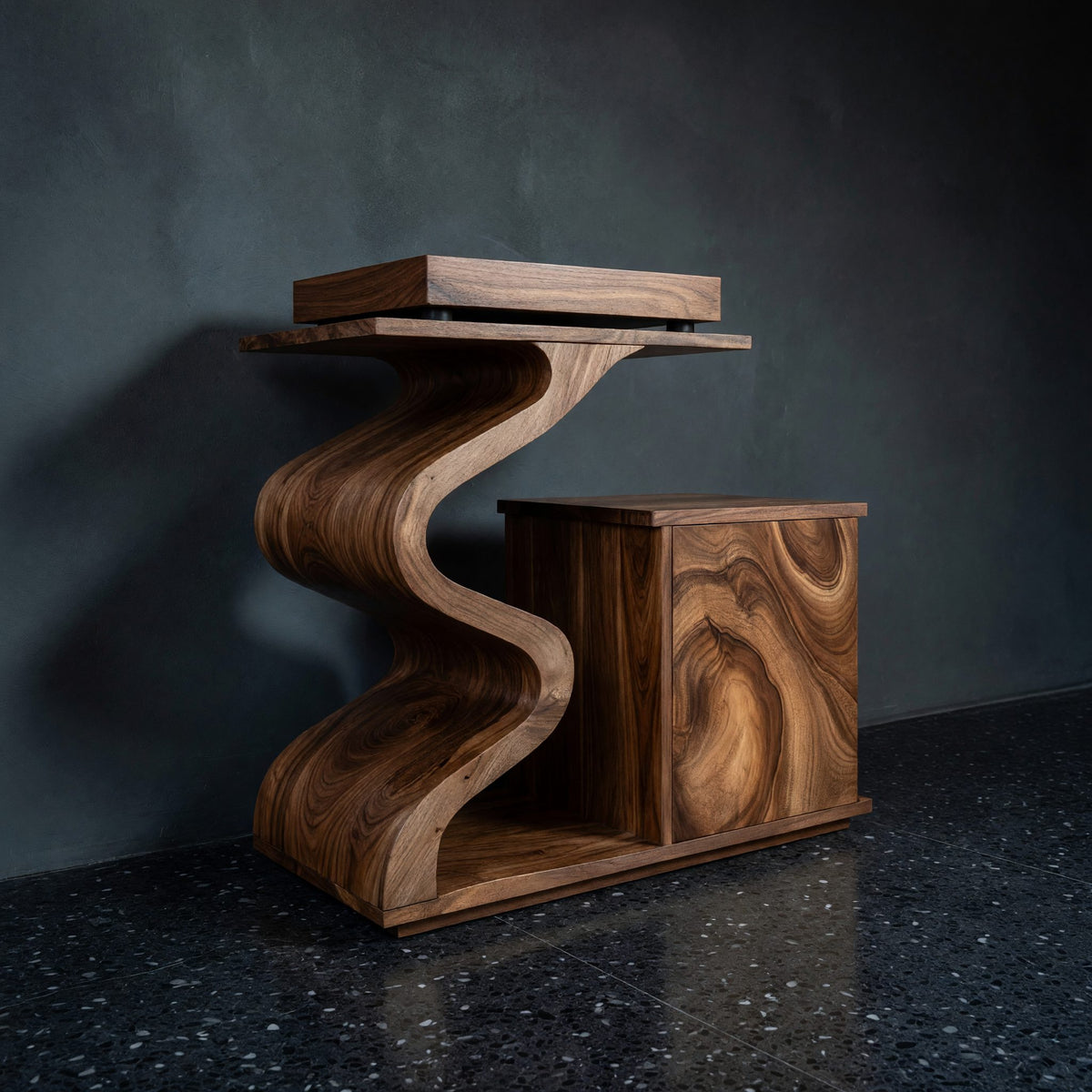 Solid Wood Record Player Stand Sculptural Turntable Audio Lounge