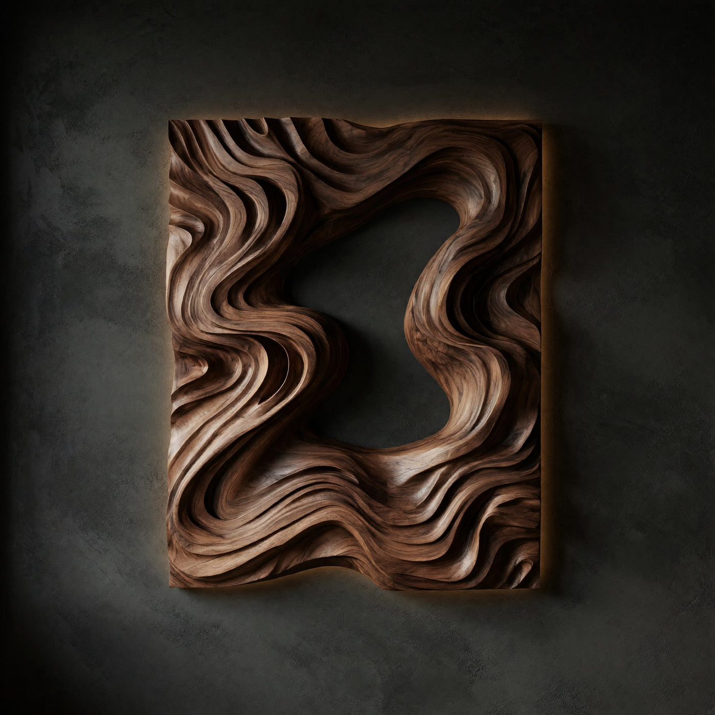 Parted Waves Walnut Wall Art Panel, Deep Relief