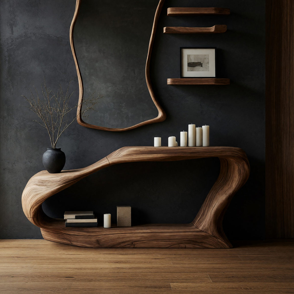 Closed Loop Console Table Carved as One Ribbon