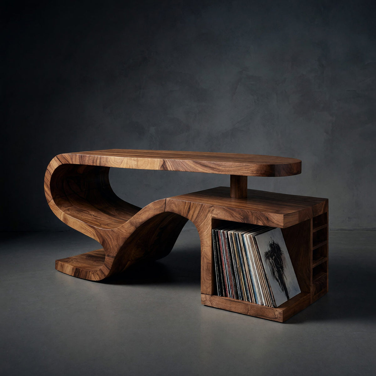 Solid Wood Record Player Stand Minimalist Organic Modern Loft