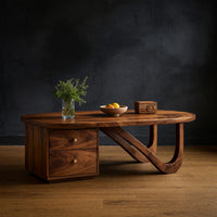 Two-Drawer Oval Coffee Table, Made to Order in Solid Wood