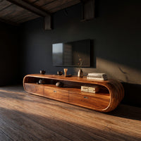 Capsule-Shaped TV Console for a Quiet Media Room, view 2