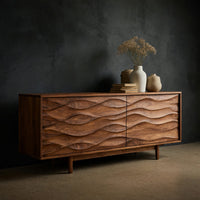 Solid Wood Sideboard With Carved Wave Front Panels Home, view 2