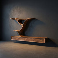 Wooden Floating Tv Stand With Side Branch Shaped Storage For Living, view 2