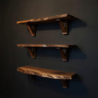 Solid Wood Natural Wood Floating Shelves Handcrafted Solid Shelf Festive Entryway, view 2