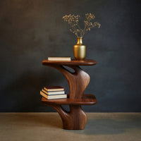 Solid Wood Nightstand Handcrafted Unique Two Tier Design Bedroom, view 2