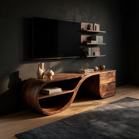 Hand-Sculpted Loop Base TV Console with Drawer Bank, view 2