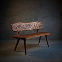 Solid Wood Outdoor Garden Bench With Wave Carved Backrest, view 2