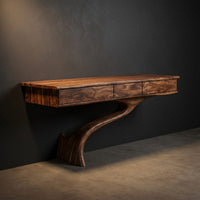Wall Mounted Wood Desk With Upper Shelves For Home Office, view 2