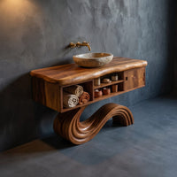 Solid Wood Bathroom Vanity Curved With Open Storage, view 2