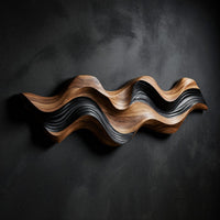 Hand-Carved Wave Relief in Walnut and Blackened Wood, view 2 — view 2