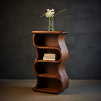 Solid Wood Nightstand Minimalist Sculptural With Open Shelf Bedroom, view 2
