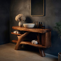 Solid Wood Live Edge Vanity Handcrafted Bathroom Solid With Shelf Modern, view 2