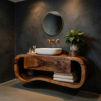 Solid Wood Bathroom Vanity Floating With Open Towel Shelf Modern Bath, view 2