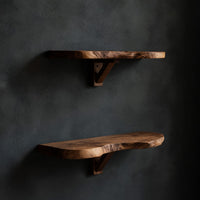 Solid Wood Natural Wood Floating Shelves Mid Century Shelf Living Room, view 2