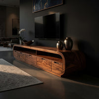 Hand-Shaped Waterfall Corners on a Walnut Media Console, view 2