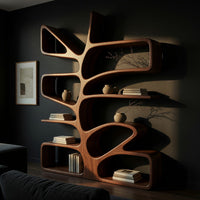 Branching Leaf-Form Bookshelf in Solid Walnut, view 2