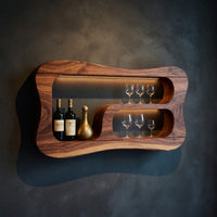 Solid Wood Wine Rack Mid Century Wall Mounted Shelf Entertaining Space, view 2