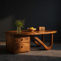 Two-Drawer Oval Coffee Table, Made to Order in Solid Wood, view 2