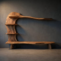 Handcrafted Wood Tv Shelf With Curved Frame For Living Room, view 2