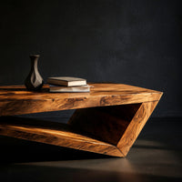 Foldline Coffee Table, Angular Solid Wood Sculpture, view 2