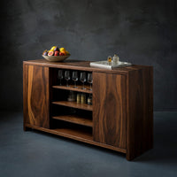 Solid Wood Bar Table Outdoor Cabinet With Wine Storage Patio, view 2
