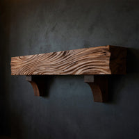 Solid Wood Floating Fireplace Mantel Rustic Shelf With Wave Carved Cozy, view 2