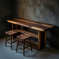 Solid Wood Bar Table Curved With Storage Kitchen Dining Area, view 2