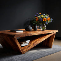 Hand-Cut Faceted Coffee Table with Folded Wood Base, view 2