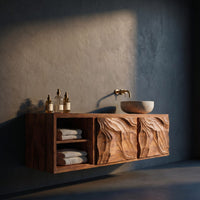 Solid Wood Bathroom Vanity Minimal Sculptural, view 2