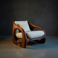 Solid Wood Chair Scandinavian Accent With Curved Form Living Room, view 2