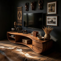 Kidney-Curve TV Console with Drawers and Open Shelves, view 2