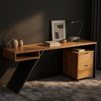 Hand-Cut Cantilever Desk in Solid Wood with Steel Leg, view 2