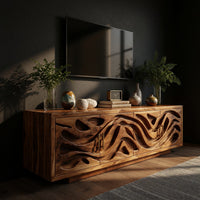 Tidepool Acacia Media Console with Deep Carved Relief, view 2
