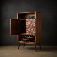 Solid Wood Bar Cabinet Wine With Wave Carved Doors Kitchen, view 2