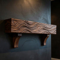 Solid Wood Floating Fireplace Mantel Shelf With Wave Carved Modern Home, view 2