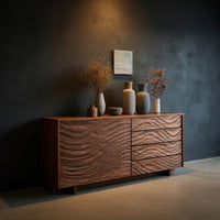 Solid Wood Sideboard With Sculpted Wave Doors Modern, view 2
