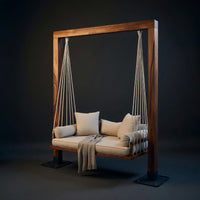 Solid Wood Porch Swing Outdoor Daybed Poolside Garden, view 2