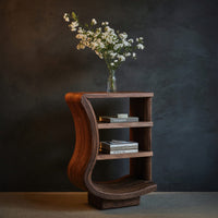 Solid Wood Nightstand Minimal Curved Open Shelf Design Bedroom, view 2