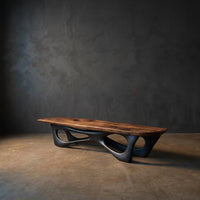 Curved Wooden Statement Bench For Modern Apartment, view 2