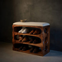 Solid Wood Shoe Storage Bench Minimalist Condo Entryway Placement, view 2