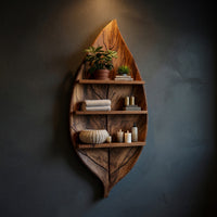 Solid Wood Corner Wall Bathroom Shelf Sculptural Leaf Spa Spaces, view 2
