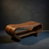Solid Wood Teak Shower Bench Curved Sculptural Bathroom, view 2