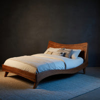 Solid Wood Bed Frame Set Headboard Curved Modern Bedroom, view 2
