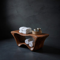 Solid Wood Teak Shower Bench Sculptural Two Tier Bathroom, view 2