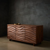 Solid Wood Sideboard With Carved Wave Design Statement Living Space, view 2