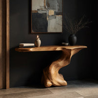 Wave-Carved Console Table with a Live Edge Top, view 2