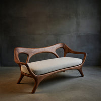 Solid Wood Sofa Statement With Curved Backrest Living, view 2
