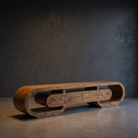 Modern Wood Tv Cabinet Curved Design With Drawers For Living, view 2